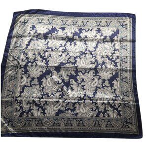 Blue Paisley Print Satin Faux Silk Scarf Bandana Head Wrap 34" Square